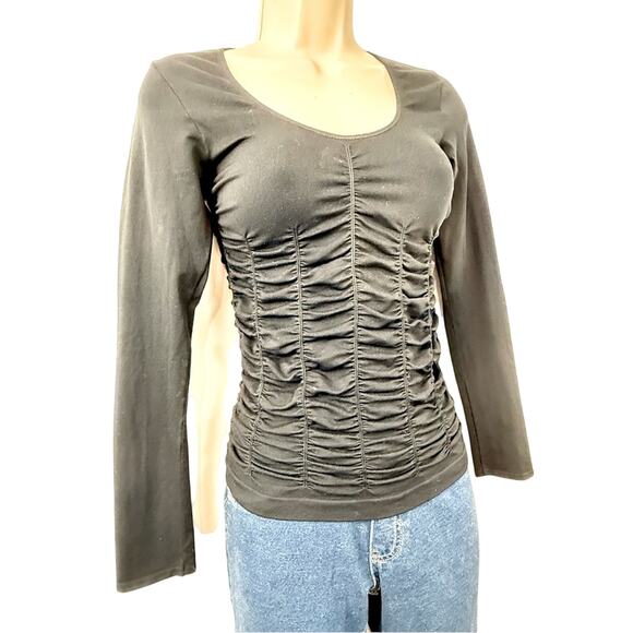Last Tango Black Fitted Top Stretchy Ruched Detail No Seams Long Sleeve - Picture 3 of 16